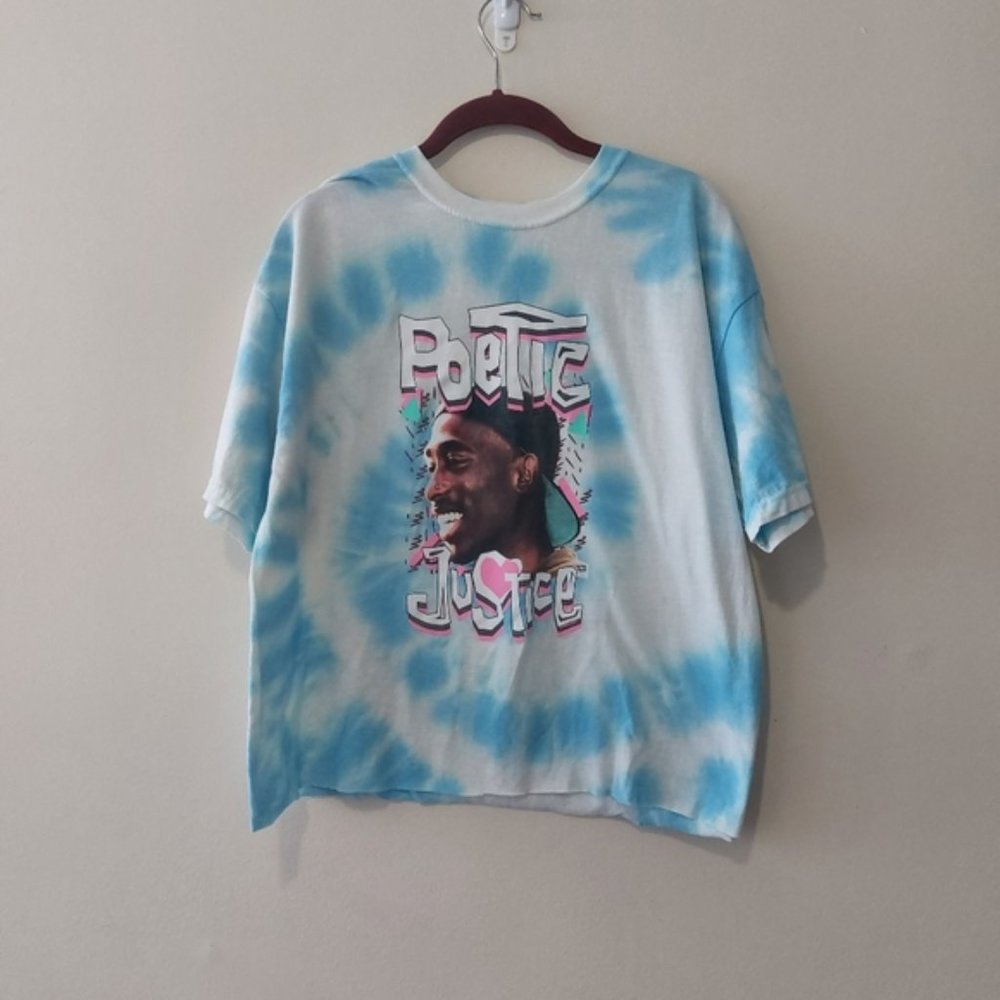 Poetic Justice 2pac Tupac Shakur Blue Tie Dye Cropped Short Sleeve Size Xl Nwt